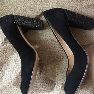 Ann Taylor perfect block heel suede pump glitter